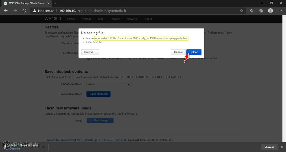 OpenWrt Upload Image Cudy WR1300