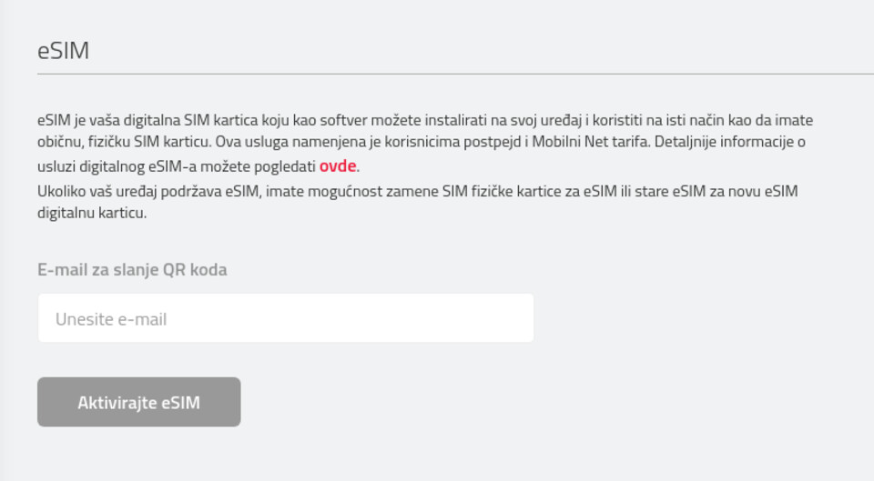 Zahtev za eSIM na Moj MTS portalu