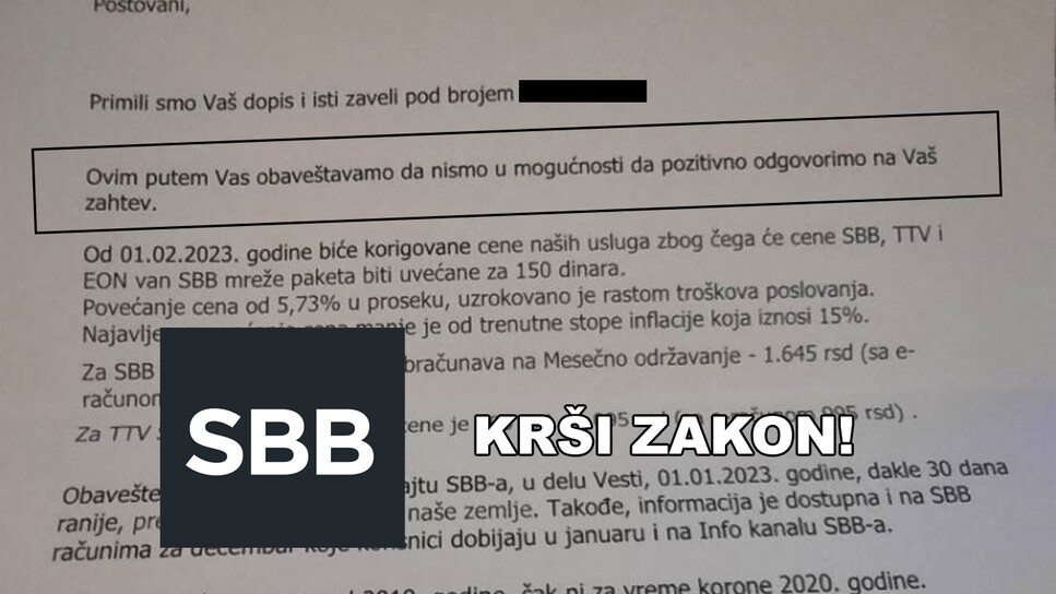 SBB krši zakon! Korisniku odbijen zahtev za raskid ugovora!
